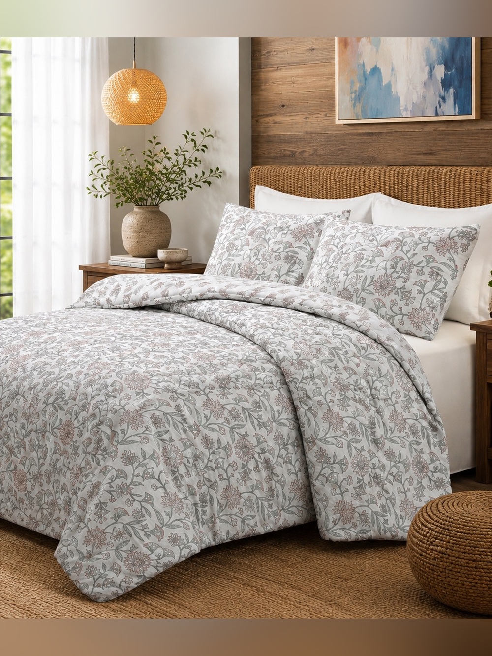 JML Home Fashions Floral
Comforter Set Full Queen 3 Pc
Pink Green NWT